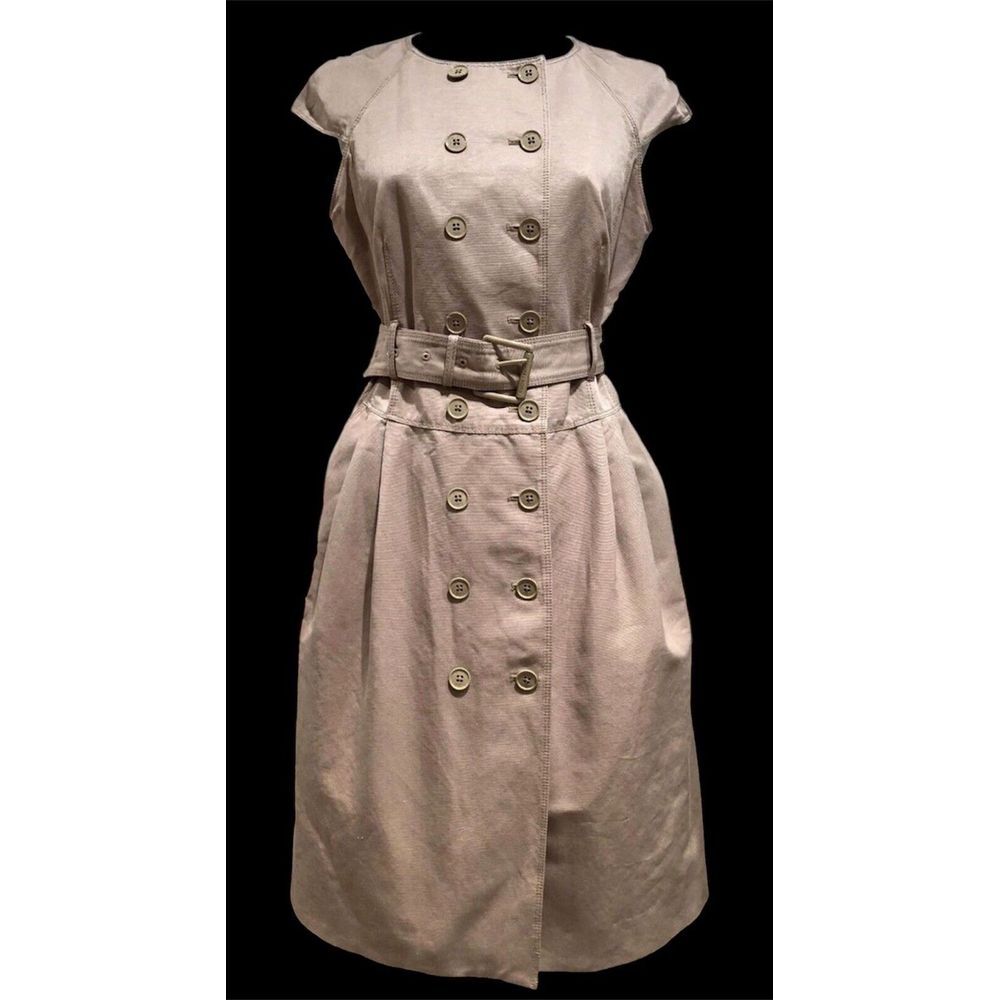 MICHAEL Michael Kors Double Breasted Belted Dress Cap Sleeves Beige Size 2 EUC